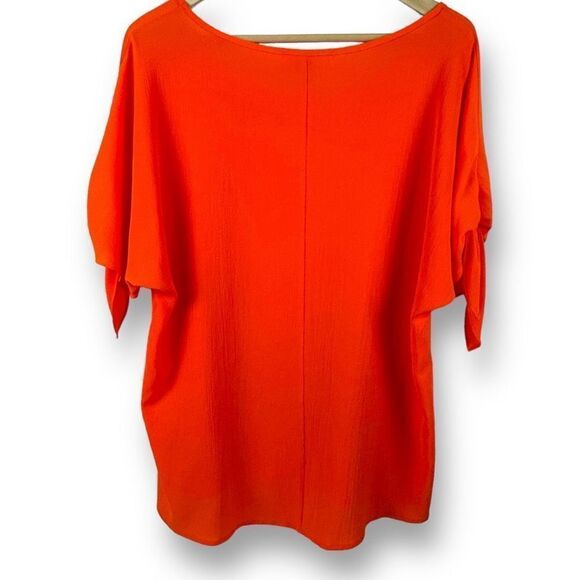 Michael Michael Kors Women's Size L Batwing Tie Sleeve Top Red Orange Relax Fit - Picture 2 of 9